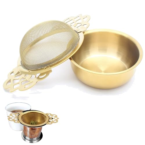 HAFRILY Tea Strainers for Loose Tea with Bowl Stainless Steel Loose Leaf Tea Filter Small Sieve for Teapots Mugs Cups and Tea Set Tea Strainer Fine Mesh