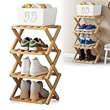 DHSWNNG Vertikales Schuhregal klein, 4 Ebenen Tragbare Holz Schuhregale 54x26cm Bambus Faltbare Schuhe Veranstalter Ohne Installation freistehendes Schuhregal Schmal für Eingang Korridore Räume