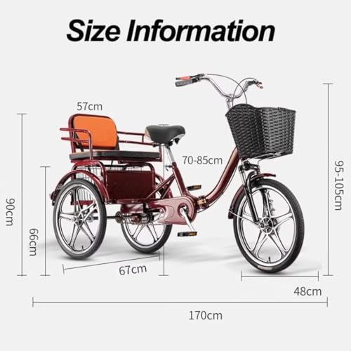 Triciclo plegable para adultos, 3 ruedas, rojo vino miniatura 7