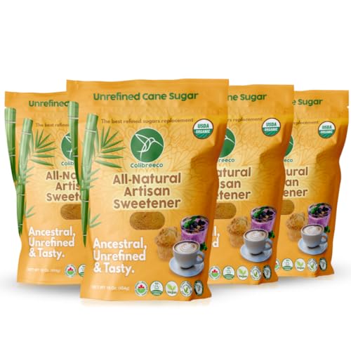Colibreeco, Unrefined Cane Sugar, 1 Pound (Pack of 4): Evaporated Cane Sugar, Sweeten your Drinks and Recipes, Naturally Sweet and Chemical-Free, Panela, Piloncillo, Jaggery, Raw Sugar.