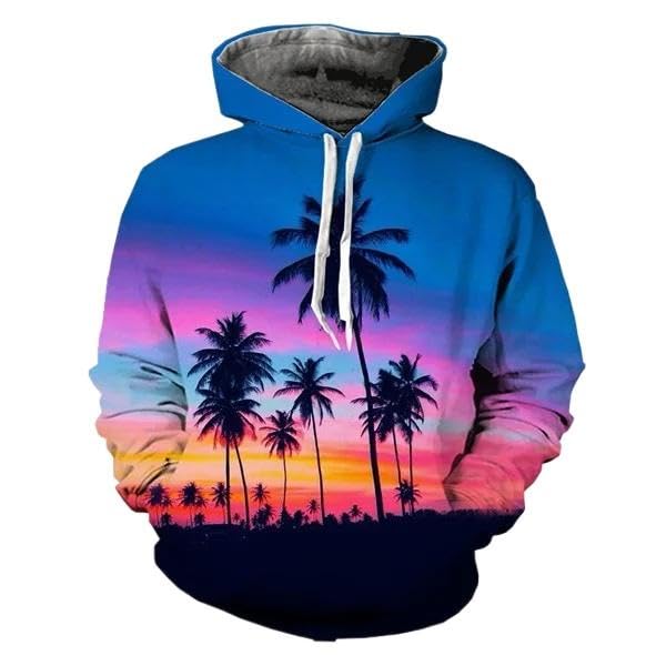 Sweat à capuche imprimé cocotier grande taille 4XL pour un style ample sans gêne