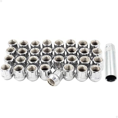 Image of Wheel Accessories Parts 32 PCS 9 /16 inch-18 Thread Open End Bulge Acorn 25mm 1.00 inch Long Lug Nuts Chrome 6 Spline Truck Hex Fits Ram 2500 3500 | Ford F250 F350 | Chevrolet GMC C20 K20 K30 K35 C2500 C3500