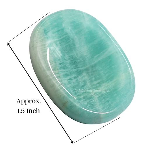 Image of Amazing Gemstone Amazonite Worry Stone Crystals and Healing Stones for Stress Relief Gifts - Piedra Crystal Fidget for Meditation, Relaxation - Unique Stocking Stuffers and Birthday Gifts