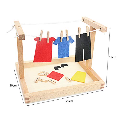 Image of Montessori Wooden DIY Mini Simulation Clothes Drying Frame Clothes Suit Toys for Baby Children Basic Life Practice Training Toys