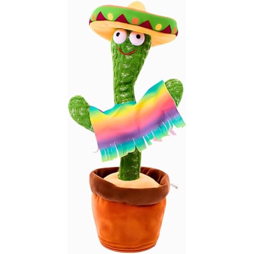 JIANW Cacto Dançante e Falante Brinquedo Repete Grava Pisca Toca Músicas Infantil Interativo Repete a Fala Voz Com Roupa para Crianças( cores de chapeu variadas)