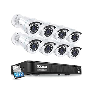 ZOSI 1080P H.265+ Home Security Camera System with AI Human Vehicle Detection, 5MP 3K Lite 8 Channel CCTV DVR Recorder with 2TB Hard Drive and 8 x 1080p Surveillance Bullet Camera Outdoor Indoor
