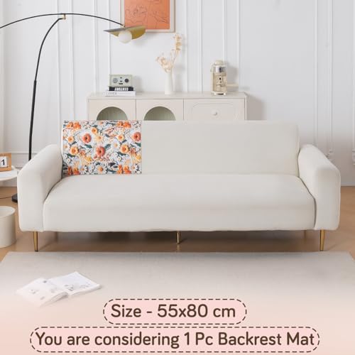 Image of HOKIPO 'Nature Muse' 1 PC Backrest Mat for Sofa Cover | Premium HD Printed Holland Velvet Mat, Marigold Bloom (IN-922-L-D7)
