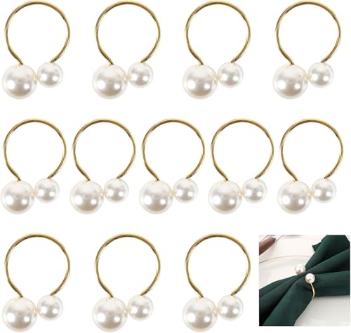 Minnhua 12 Stück Serviettenringe Gold Perlen Serviettenringe...