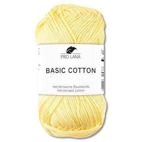 Frida's Wollhaus Pro Lã - Ovelha básica de algodão para tricô, 50 g, 64 cores (21 | amarelo pastel)