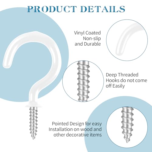 75 Stück Schraubhaken Weiß 6 Größen Deckenhaken Set Haken Zum Schrauben,Vinyl Beschichtet Cup Haken Set Hakenschrauben
