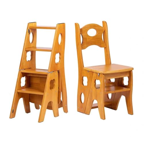 Taburete plegable de madera portátil de 2 peldaños con amplia superficie para pisar, ideal para bibliotecas domésticas. Silla tipo escalera multifuncional para facilitar el acceso y el almacenami