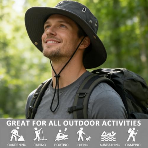 Image of GUSTAVE Mens Sun Hat Wide Brim Summer Sun Cap UV Protection Fishsing Hat Foldable Bucket Hat Outdoor