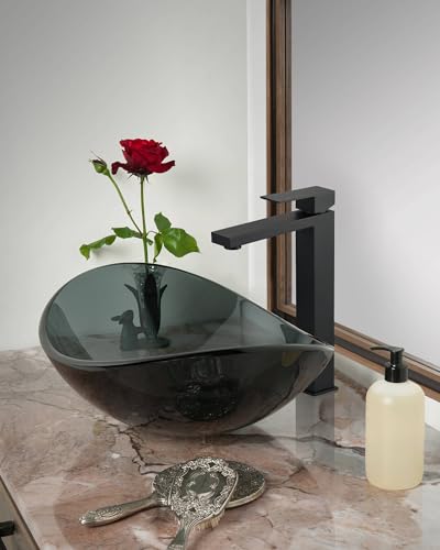 Vessel Sink Faucet Matte Black, ARCORA Single Handle Tall Bathroom Faucet, Single Hole Lavatory Vanity Mixer Tap with Pop Up Drain and Faucet Supply Lines