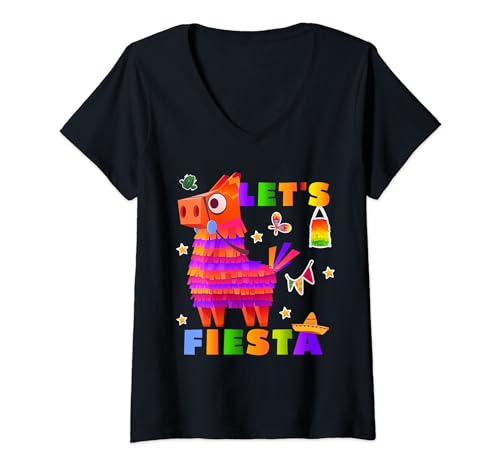 Femme Pinata humoristique en forme d'âne avec inscription « Lets Fiesta Party » T-Shirt avec Col en V
