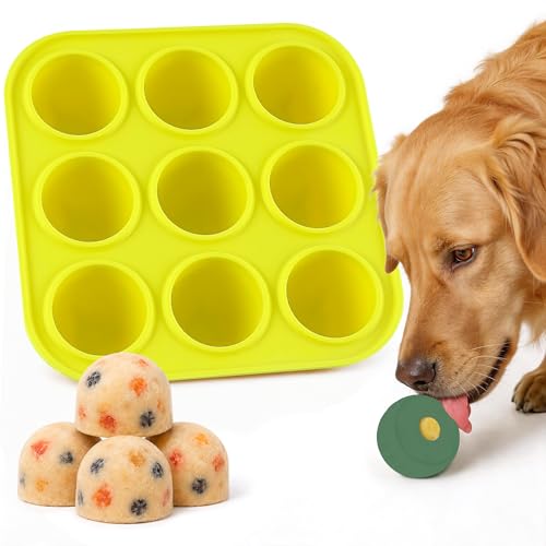 9-Cavity Silicone Freezer Dog Treat Mold for Woof Pupsicle & Power Chewer Pupsicle Small Non-Stick Silicone Dog Treat Mold for Bonding Time Reusable Dogs Treat Mold