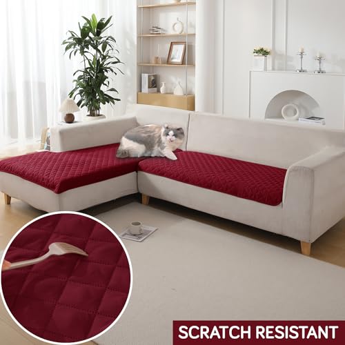 Image of Hokipo Quilted Waterproof Sofa Cover Mats For L Shape And 1 /2 /3 Seater Sofa. Make Your Own Sofa Cover Set, Mat Length 81(D) X 110(L) Cm, Maroon (Ar-4965-W3) - Polyester