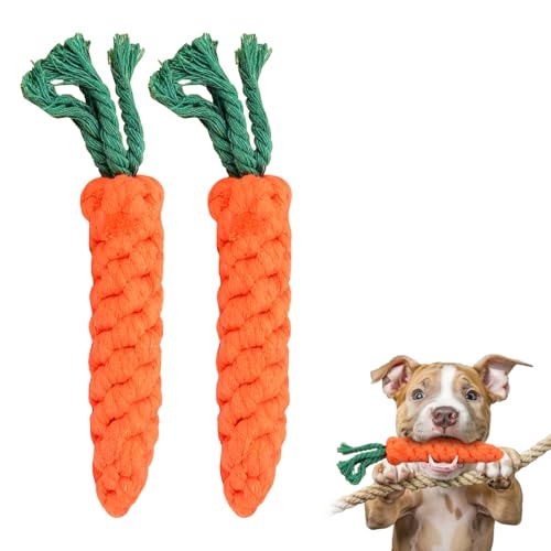 Mokaskaidj 2 unidades brinquedos para animais de estimação de cenoura, brinquedo para cães em forma de cenoura trançada com corda de algodão, corda de cenoura para cachorros para cachorros pequenos e