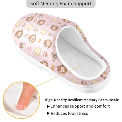 Cute Monkey Dessert Bread Pink Slippers for Women Men Indoor Slippers Memory Foam Fuzzy Slippers House Shoes for Indoor Outdoor Size 6/7 23013263