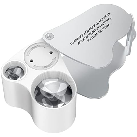 KIMILAR Magnifying Glass with Light, 30X 60X Jewellers Loupe, Portable Pocket Jewelers Loupe Magnifier for Gems Jewelry Rocks Stamps Coins Watches Hobbies Antiques Models Photos Cover