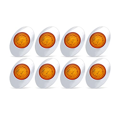 MADCATZ 3 Inch 3 LED Mini Oval Side Marker Light Panel Sealed Surface Mount with Chrome Bezel for Pickup Trailer RV Caravan Van Lorry Cabin 12V DC Shockproof Pack of 8 Amber Light/Lens