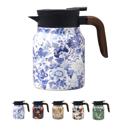 Vintage Pattern Coffee Carafes, 35 Oz/1 Liter - Hot and Cold With Infuser, Perfect for Parties/Home Use(Blue and white porcelain) by Soyestan - Used condition - US$14.24