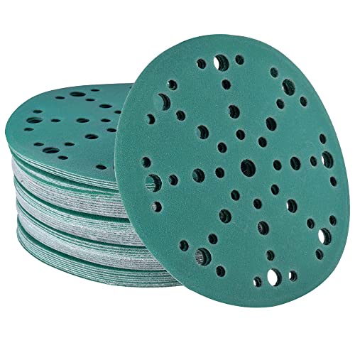 Wabrasive Discos de lixamento húmidos e secos, 150 mm, velcro, 48 orifícios, K180, conjunto de 50 unidades, lixa húmida para reparações de automóveis e carroçaria, adequado para Festool Rotex 150 com