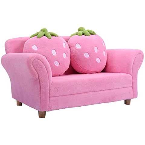 COSTWAY Kindersessel Sessel Sofa Kindercouch Babysessel Kindersofa Kindermöbel 90x54,8x48cm Korallen-Samt mit 2 Kissen (Rosa) Cover