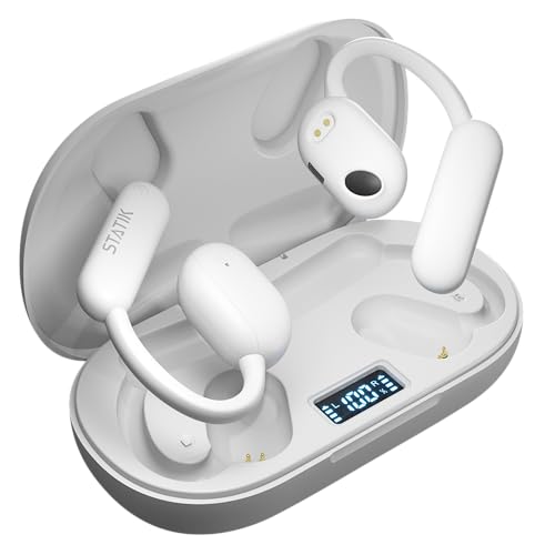 Statik Aktive Open Ear Bluetooth Earbuds - Wireless Earphones Fast Charging & 10 Hours Long Lasting Battery Comfortable Secure Fit IPX5 Water Resistant - White