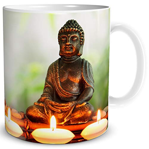 TRIOSK Tasse Buddha mit Spruch lustig Problemlösung Geschenk für Arbeit Büro Wellness Entspannung Frauen Freundin Kollegin Geburtstag