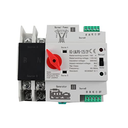 MECCTP Fast Switching Mini 2P 100A Dual Power Automatic Transfer Switch Industry Toggle Switch 110V 50Hz/60Hz, Silver, colorModelsize (MECCTP11)