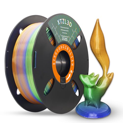 XTZL3D PLA+ 3D Printer Filament, PLA+ Co-Extruded Tri-Color (Orange Blue Green), 1.75 mm 3-Color Silk Filament for Fast 