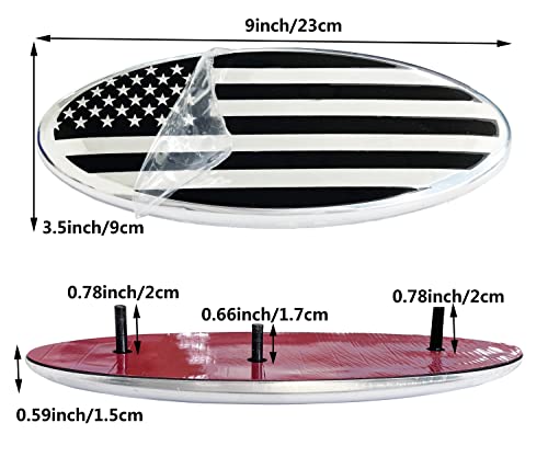 Image of 9inch Emblem for Ford, Front Grille Tailgate Rear American Black Flag Emblem 9 inchX3.5 inch Oval Deca Fit for 04-14 F150, F250, F350,11-14 Edge, 11-16 Explorer, Ranger, Expedition (Chrome and Black)