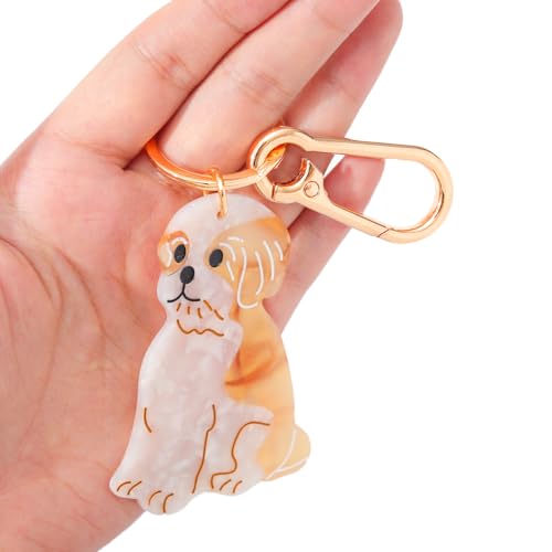 Dog-Shaped Bag Clasp & Keychain Charm- Acetate Animal Clip with Gold-Tone Metal