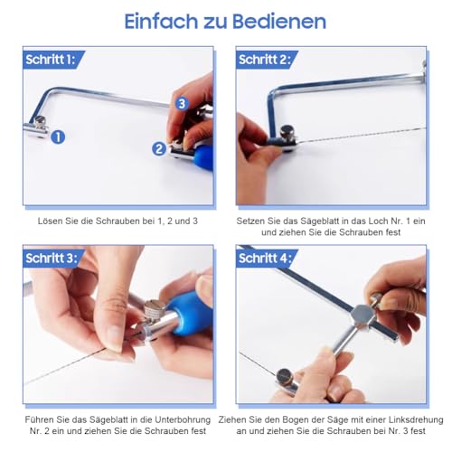 Ejoyous Laubsäge, Verstellbare Laubsägen für Holz, Metall und Kunststoff, 15 cm, 6 Teeth, 6 Stück Spiralsägeblätter, Naturholzgriff, Silberblatt, Jigsaw