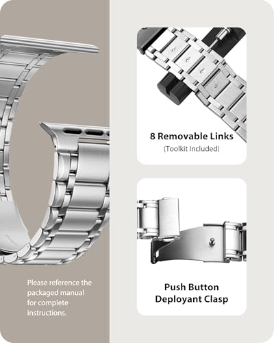 Image of Fullmosa Metal Bands with Case [Watch NOT Included] Compatible Apple Watch Strap 45mm 44mm 42mm, Steel Apple Watch Band for iWatch SE3 SE2 SE Series 9 8 7 6 5 4 3 2 1,42mm 44mm 45mm,Silver