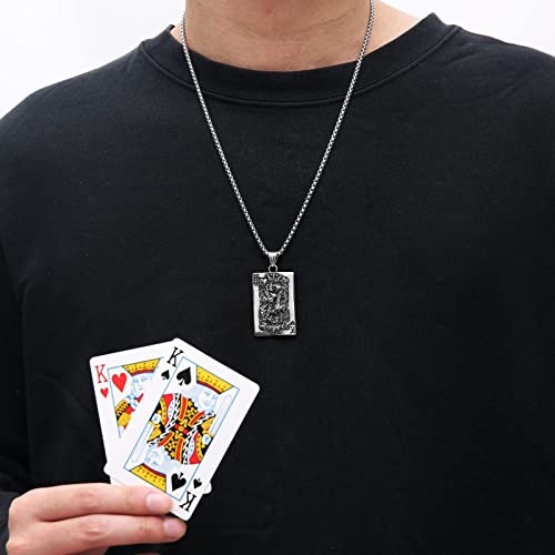 HZMAN Men Women Gothic Retro Skull Playing Card Stainless Steel Pendant Necklace 22+2 Inch Chain4