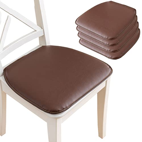 QUSYZD Paquete de 4 Cojines de Silla de Piel sintética con Lazos, Antideslizantes, para Cocina y Comedor, 43 x 40 cm, Gris y marrón (4 Unidades),Brown-4packs