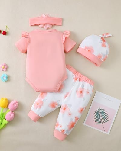 Image of Renotemy Newborn Infant Baby Girl Clothes Summer Outfits Infant Romper Pants Cute Toddler Girl Clothes Gift Set