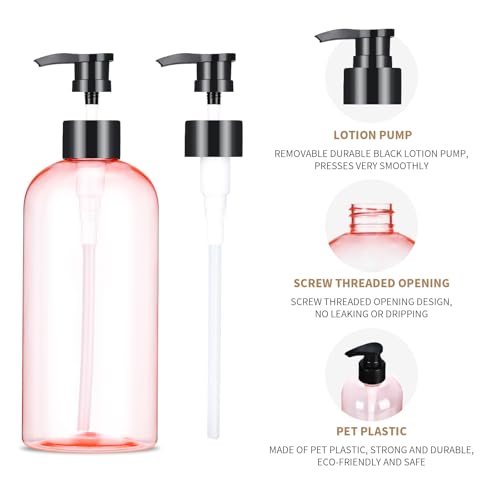 Bynccea 500ml Leere Shampooflaschen Nachfüllbare Kunststoff Pumpflaschen Lotionspender, Leere Plastik Seifenspender Flasche für Flüssigseife Aufkleber Lotionen Shampoo (Klare)