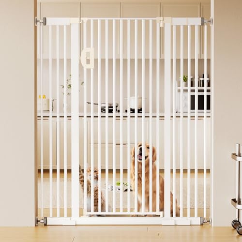 Fldofaves Extra Tall Pet Gate 57 Cat Gate for Doorway Pressure Mounted Auto Close Dog Gate Ultra Narrow Bar Spacing No Drill Gate for Stairs Doorways Hallways Fits 29.5-43 Openings