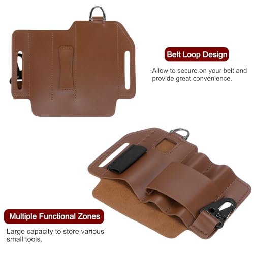 QUARKZMAN 2 Stück Multitool-Hülle EDC Taschenorganizer 6,9 x 5,4 PU-Leder Großer Kapazität Leder EDC Taschenorganizer mit Stifthalter Schlüsselanhänger für Multitool, Braun