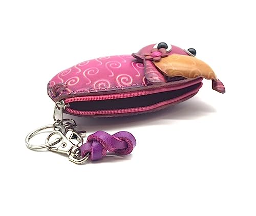 Vintage Genuine Leather 3D Animal Lamb Coin Purse With Removable Wrist Strap (Rose Pink)3