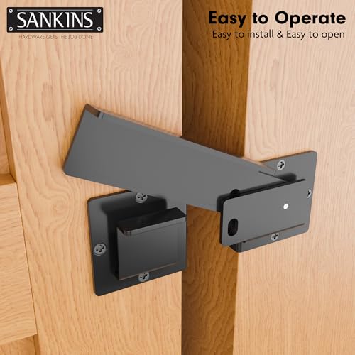 SANKINS 7-1/2\" Flip Gate Latch with Padlock Hole Heavy Duty, 4mm Safety Door Latch for Wooden Fence, Gate, Sliding/Swing Door, Barn Door, Shed, Vinyl Fence, Garage, 2 Pcs, Black