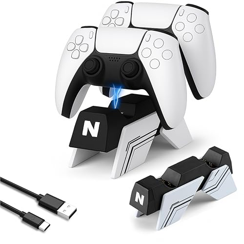 Image of NiTHO Charging Station for PS5 DualSense /PS5 Edge Wireless Controllers, Controller Charger Compatible with PlayStation 5 Controllers, Vertical Dual Controller Fast Charging Dock, White
