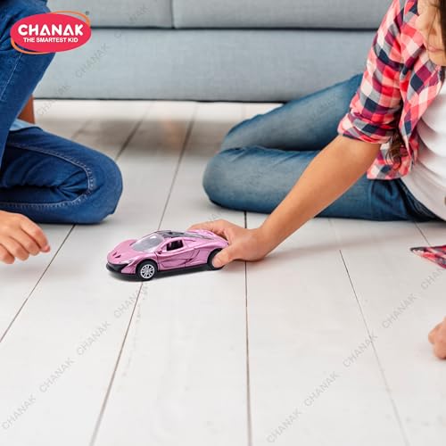 Image of Chanak Die Cast Car for Kids Alloy Metal Pull Back Car Toy Car Toy Vehicle with Openable Doors & LED Lights Cars for Kids Collectible Toy Vehicle Gift for Kids Boys Girls BIS Approved (Pink)