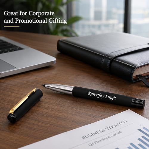 Image of SAVRI Personalized Parker Roller Pen - Name Engraved | Matte Black with Golden Clip | Valentine's Day, Corporate, Birthday Gift for Men, Women, Boss, Husband, Wife, Employee | Blue Ink Pen