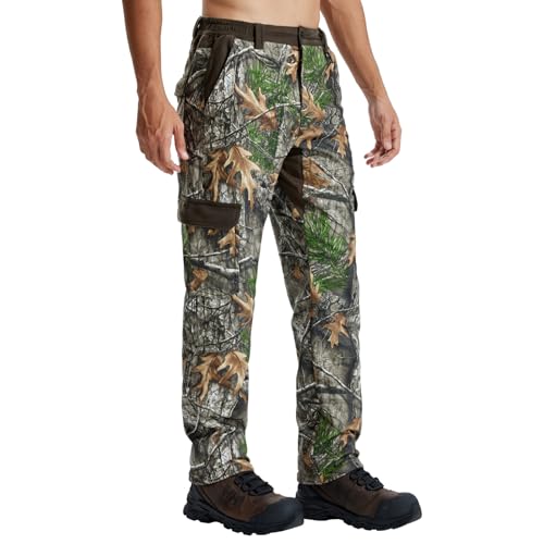 LOOGU Men's Fleece Lined Insulation Camo Hunting Pants Windproof Water-Resistant Softshell Tactical Pants for Men