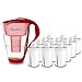 PearlCo - Filtro per Acqua in Vetro (Rosso) con 12 cartucce filtrante Universal Classic - Adatto per Brita Classic