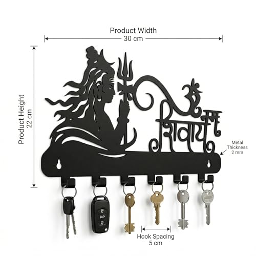 Image of Ventuos Metal Wall Mounted Key Holder with 6 Hooks, Om Namah Shivay Design, Key Organizer for Home Office Bedroom Entryway