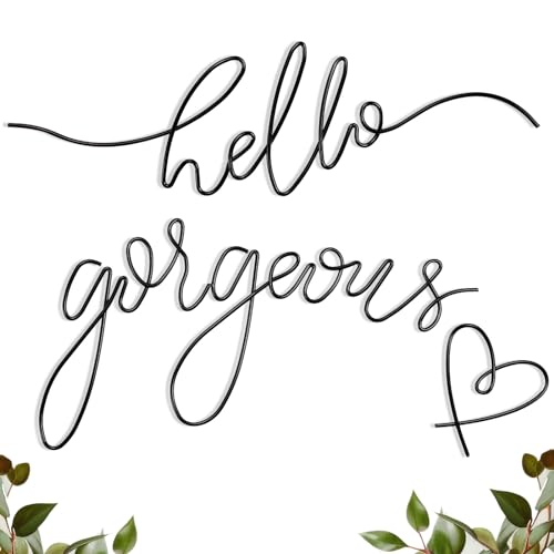 Image of Hicarer Metal Hello Gorgeous Wall Art Minimalist Decor for Bedroom Bathroom Living Room Dressing Room Salon Office Home Decorations Easy to Install Wall Decor(Black,Classic Style)